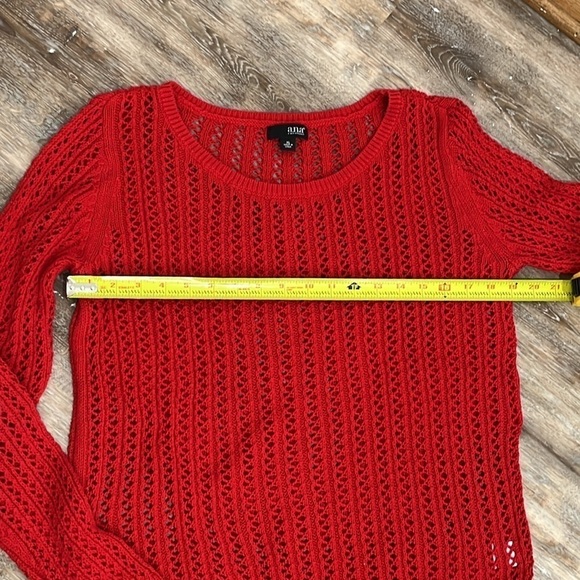 A.N.A Open Knit Red Sweater Women's Size XL Scoop Neck Long Sleeves Cotton Blend - Picture 9 of 12